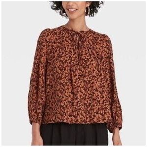 A New Day floral blouse top womens size large